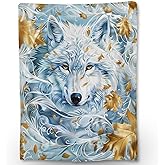 Ti Caldi Wolf & Maple Leaf Blanket, Soft Cozy Lightweight Flannel Throw Blankets Ideal for Couch, Bed, Travel, Outdoor & Home Decor, Warm Fluffy Fuzzy Blanket for Adults Kids 60×50 in