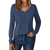 GKBK V Neck Long Sleeve Shirts for Women Soft Basic Tee Fall and Winter Casual Tops Trendy Everyday Wear