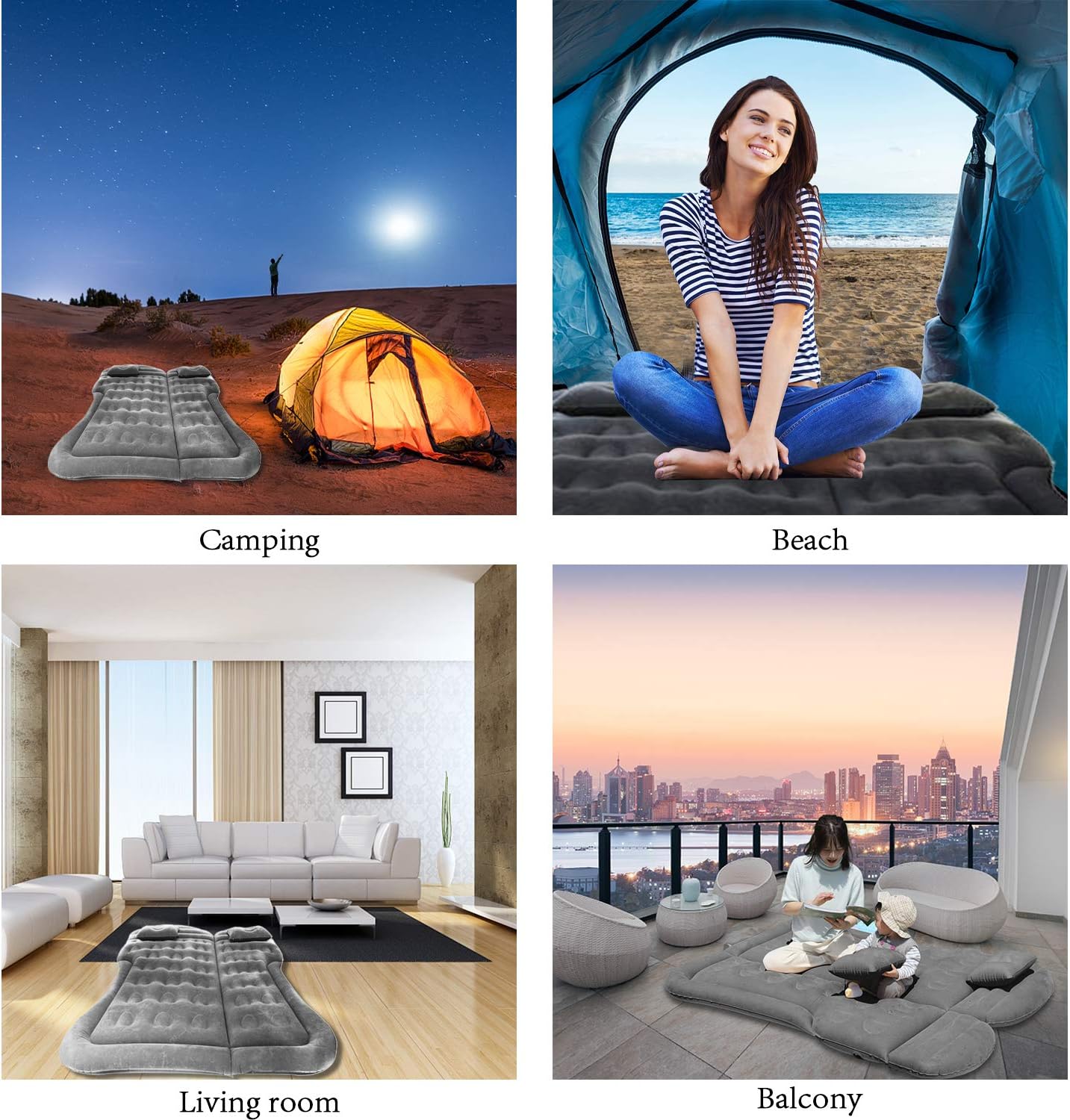 SAYGOGO SUV Air Mattress Camping Bed Cushion Pillow - Inflatable Thickened Car Air Bed with Electric Air Pump Flocking Surface Portable Sleeping Pad for Travel Camping Upgraded Version - Gray: Kitchen & Dining