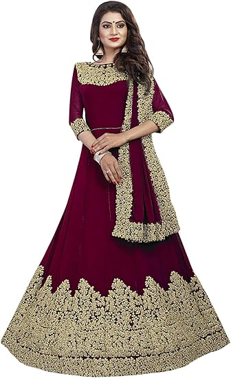 Womens Embroidered Anarkali Semi Stitched Salwar Suit Gown