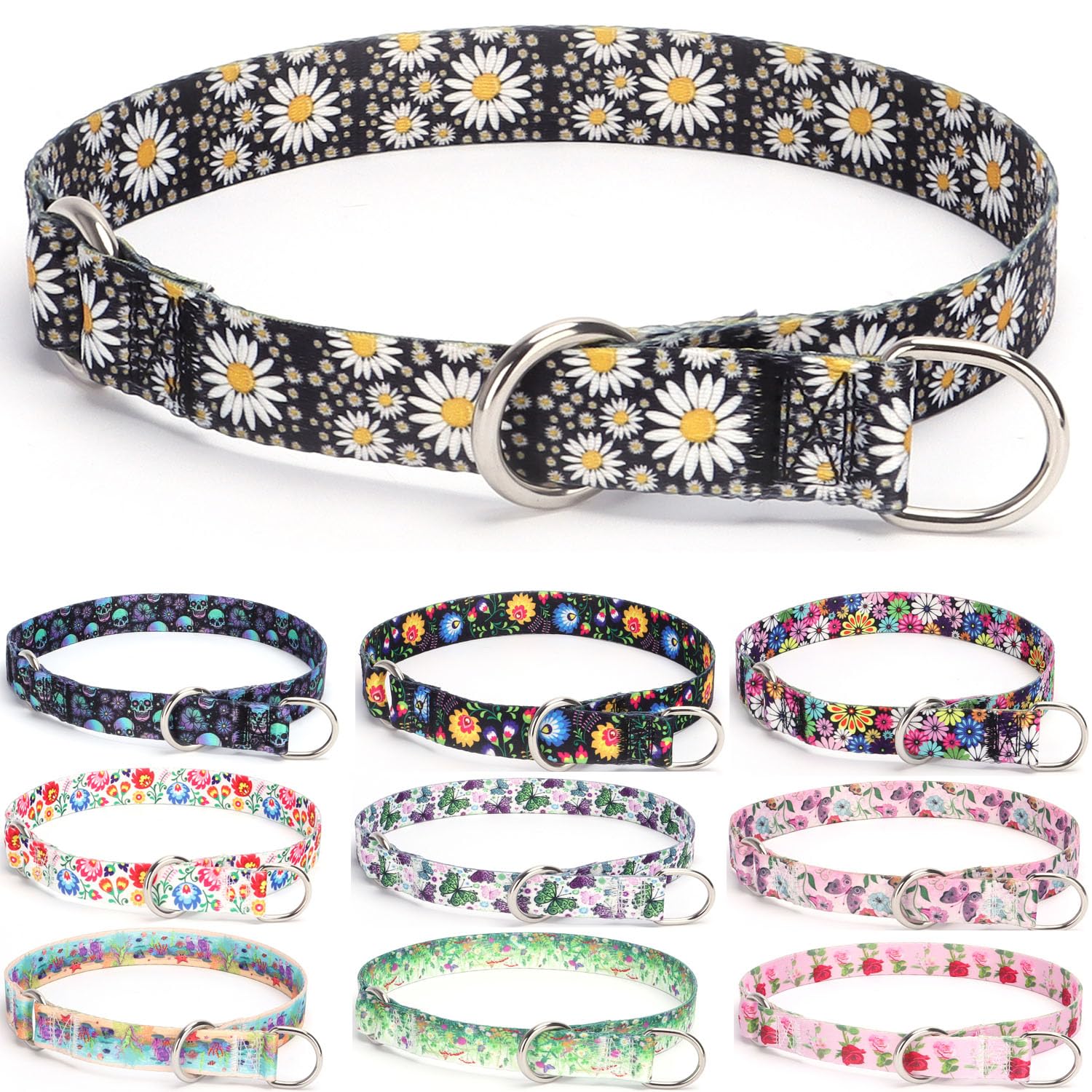 haoyueer Training Dog Collar, No Pull Martingale Collar, Slip Collar with Slidable Stop Ring for Small, Medium, Large Dogs (L, Daisy) — image 1
