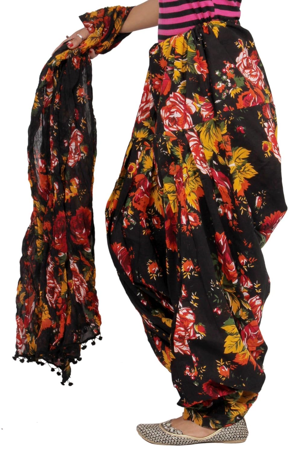 jublee women's cotton patiala with dupatta set, free size (15814-black)