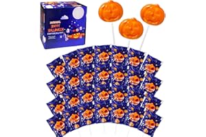 MXZGKCL Halloween Lollipop Suckers Candy 28 Pack, Pumpkin Candy Lollipops, Jack-O'-Lantern Shaped Candy Sucker Lollipops Individually Wrapped for Halloween Goody Bag Fillers - Trick or Treat