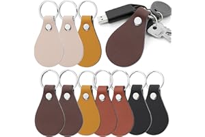 Tikjiua Leather Key Fob Kit - 10Pcs PU Leather Key Fobs with Rivets and Keychain Ring, Leather Keychains Holder for Keychain Making Leather Craft Working