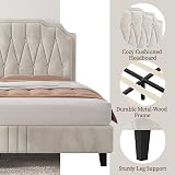 Yaheetech 5ft King Bed Frame Upholstered Platform Beige Velvet view 6