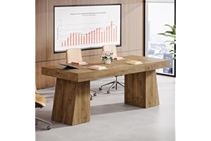 Tribesigns 55.1" W Conference Table for 4 People, Small Meeting Table with Thick Tabletop and Double Trapezoidal Legs, Modern Wood Seminar Desk Office Furniture for Conference Room,Light Brown