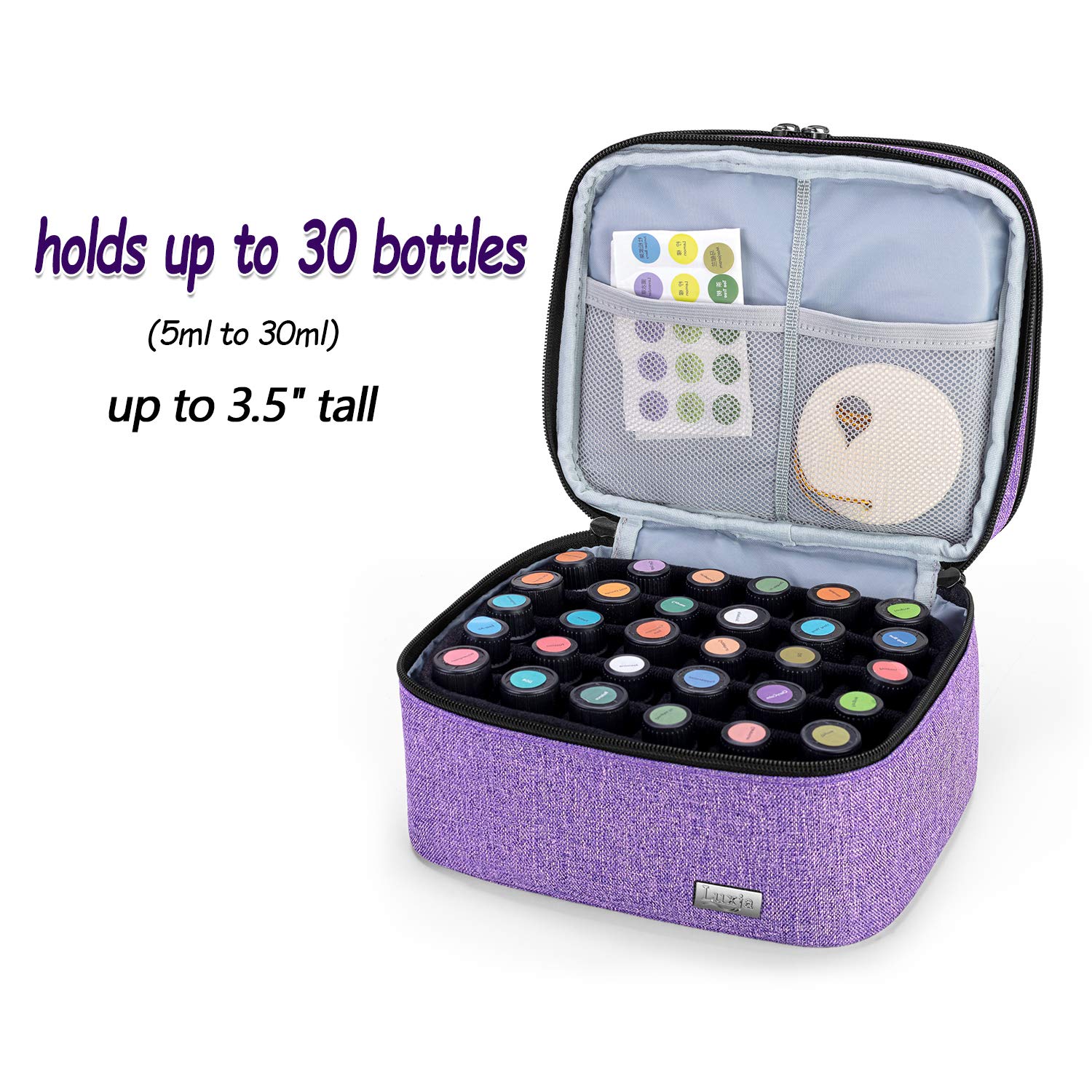Luxja Essential Oil Carrying Case - Holds 30 Bottles (5ml-30ml, Also Fits for Roller Bottles), Double-Layer Organizer for Essential Oil and Accessories, Purple (Bag Only) : Beauty