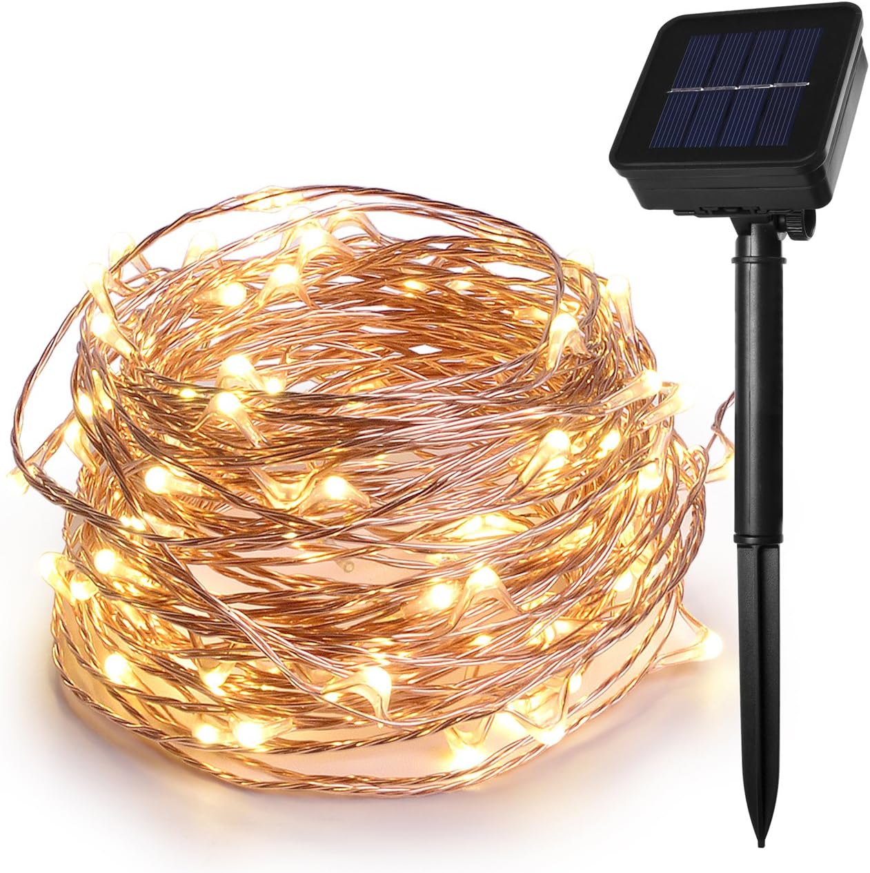 HEEPOW Upgraded Solar Powered String Lights (100LED, 3-Strand Copper Wire, 8 Modes), 39ft/12M Solar Garden Waterproof Lights, Outdoor Starry Fairy String Lights (Warm White)