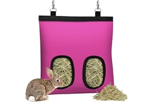 SKYJORMY Rabbit Hay Feeder, Bunny Hay Bag for Rabbits,Rabbit Feeder Fabric Bag Feeder Storage Bag,2 Holes Large Capacity 600D Oxford Cloth Fabric Hanging Hay Feeder Bag for Small Animal,Hay Guinea Pig(Pink)