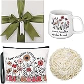 Skylety Christian Gifts Friendship Gifts for Women Friends, A Sweet Friendship Refreshes the Soul Christian Floral Ceramic Coffee Mug Cosmetic Bag for Women Friends Bestie