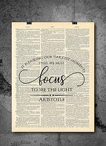 Aristotle Focus To See The Light - Quote Wall Art - Vintage Art - Authentic Upcycled Dictionary Art Print - Home or Office Decor - Inspirational Motivational Quote Art - D165