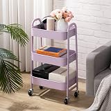 DOEWORKS Storage Trolley on Wheels 3-Tier Metal Cart Kitchen Utility Cart view 3