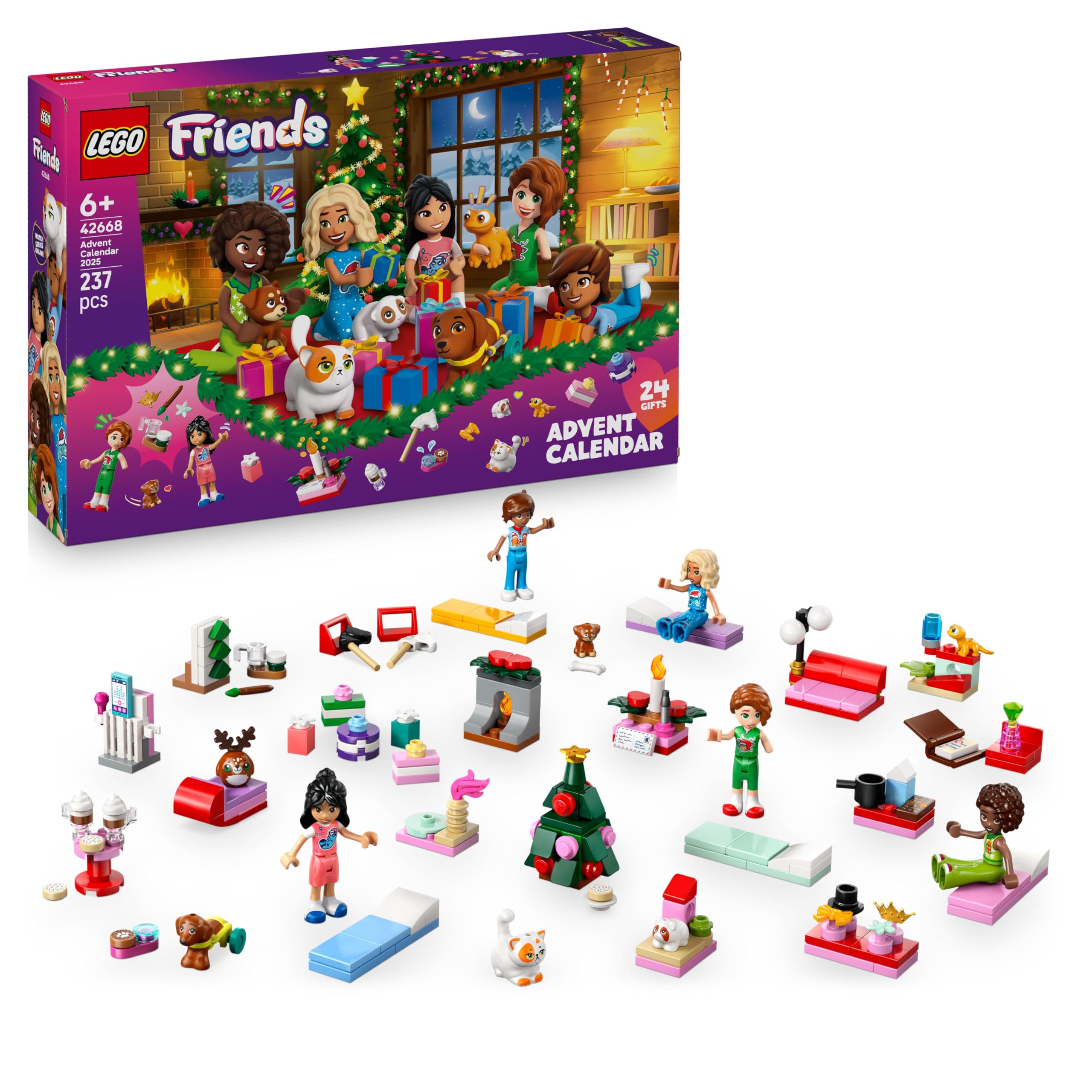 LEGO Friends Advent Calendar 2025 for 6+ Year Old Girls - Christmas Countdown Toys with 24 Surprises incl. 5 Mini Dolls, 5 Pet Animal Figures & Cute Accessories - 42668
