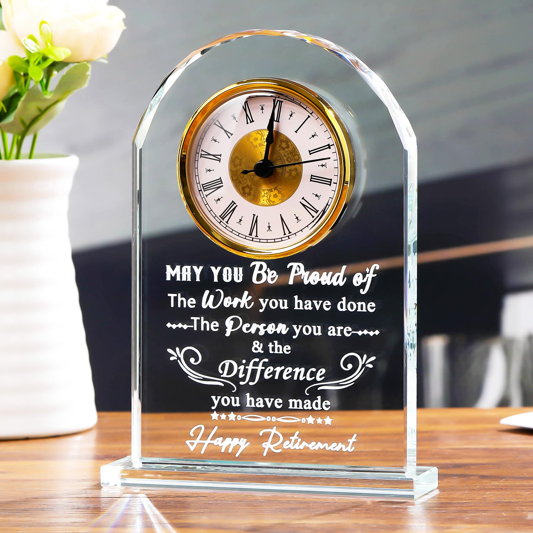 Movdyka Crystal Desk Clock Retirement Gifts for Women Men Quartz Clock Retired Presents for Colleagues Friends Sisters Going Away Happy Retirement Keepsakes for Him Leaving