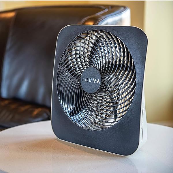 TREVA 10-INCH PORTABLE FAN, POWERED BY BATTERY AND/OR AC ADAPTER – DESK FAN AIR CIRCULATING WITH 2 COOLING SPEEDS FOR PERSONAL AND TRAVEL USE (BLACK) (OOS)