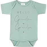 BIBIBLISSBABY Pregnancy Announcement Infant Bodysuit,Hello Grandma+Grandpa Gift for Grandparents,New Baby Surprise(0-3 month)