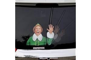 Jolly Elf Waving Arm Wiper Blade Decal for Christmas and Winter. WiperTags Attach to Rear Vehicle Wiper Blades and Waves When The Wiper is Turned on. Made in USA.