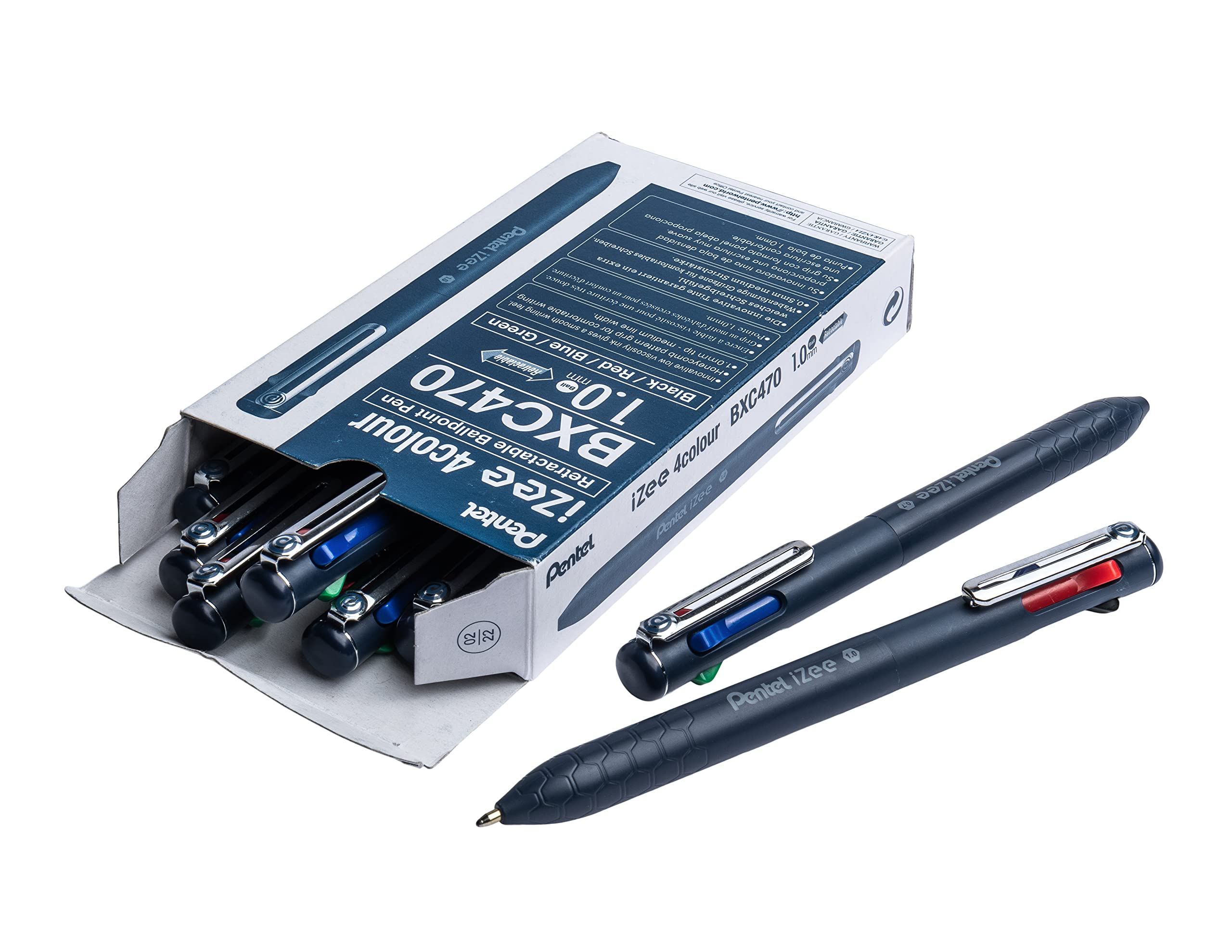 Pentel iZee 4 Colour Pen - Ink Colour: Black, Red, Blue & Green - Pack of 12