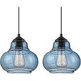 ELYONA 2 Pack Bubble Glass Pendant Lights 8 inch Modern Blue Hand Blown Globe Glass Pendant Lighting Hanging Light fixtures f