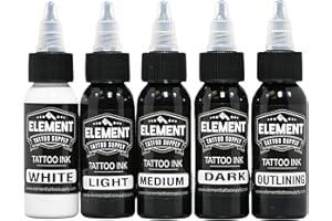 Element Tattoo Supply - 3 Stage Grey Wash Tattoo Ink Set Water Greywash Black White Light Medium Dark Shades of Tattooing Inks Lining Highlight Full Set Shading - 1oz Bottles