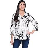 Woven Button Front Blouse Wire Collar Three Quarters Sleeve