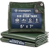 Stansport Medium-Duty Rip-Stop Tarp 5' x 7' - Dark Green (T-57) - Medium Duty Waterproof for Outdoor Camping - 5 Mil Thick, Durable and Reliable Cover for All Your Camping Needs