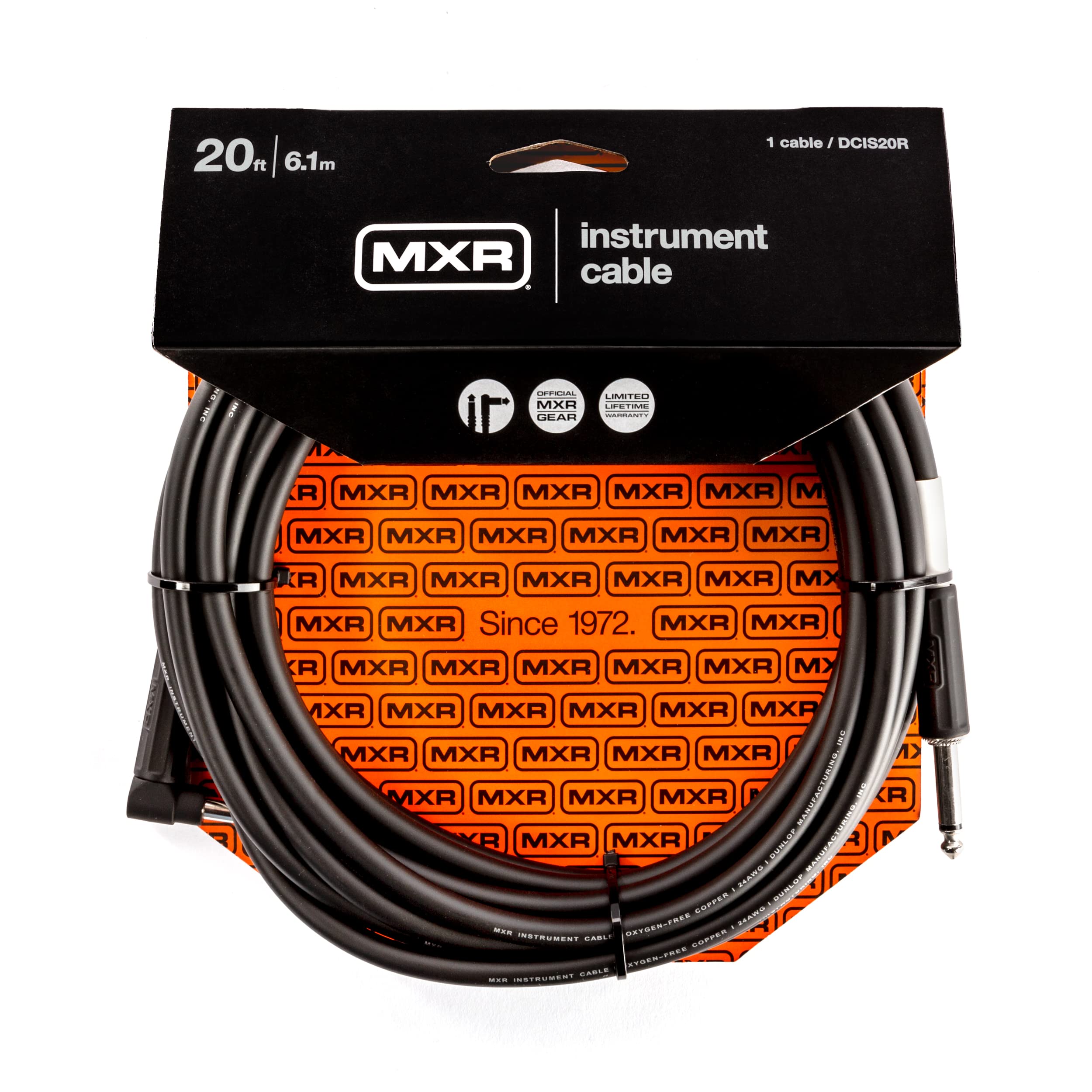 MXR DCIS20R Cable - 20ft - 6.1m - Instrument Right Angle to Straight - Each, Black