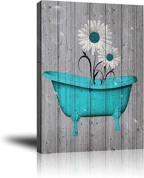 Amazon Com Giclee Canvas Wall Art For Home Decoration Abstract Canvas Wall Decor With Teal White Rustic Flower Bathtub Modern Paintings Picture Decorative Artwork For Livingroom Bedroom Bathroom 16x20 Posters Prints