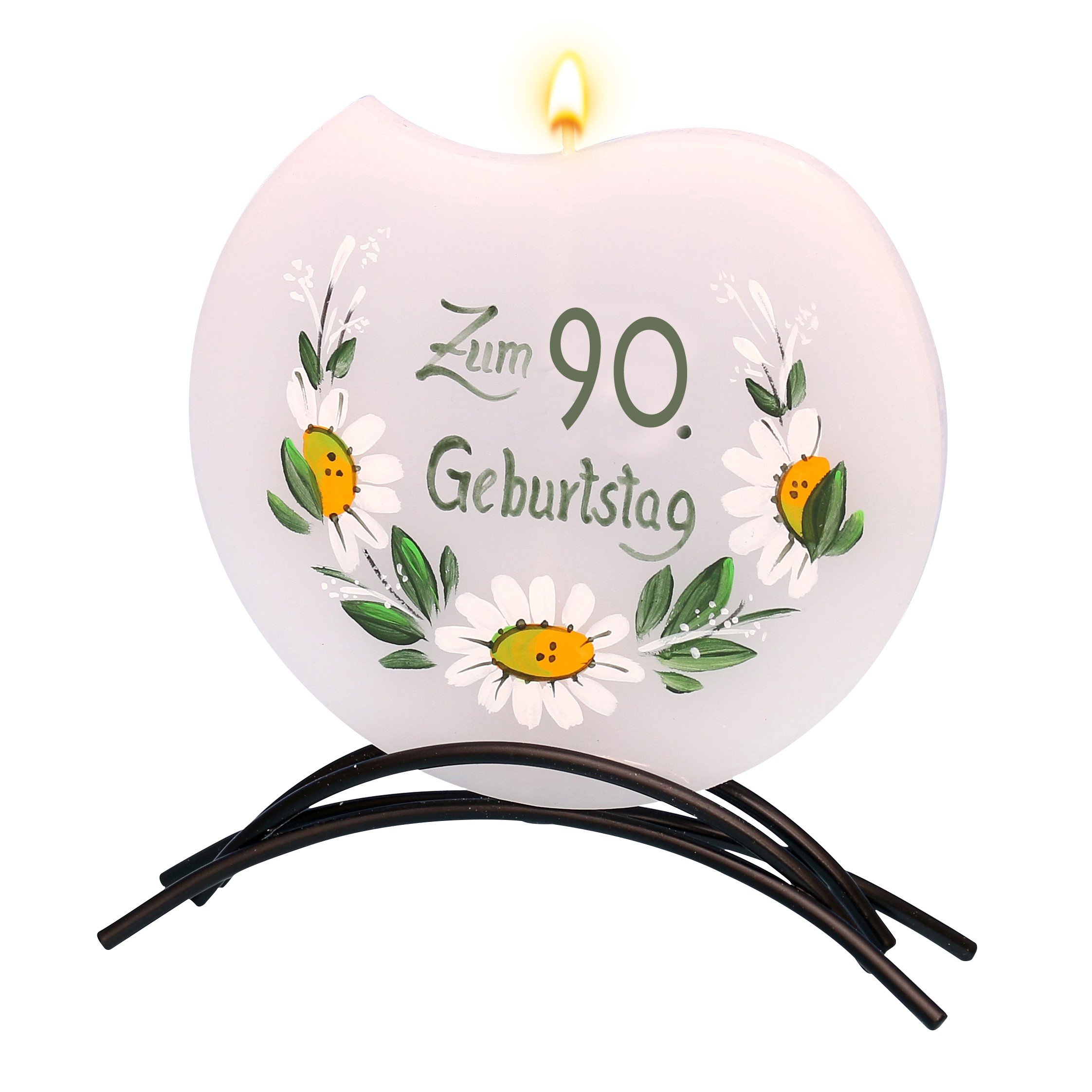Dekohelden24 Top Quality Flat Candle with MotifBirthday. 16 x 16 cm., 90. Geburtstag