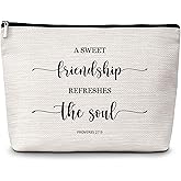 GREOXG Christian Makeup Bag, A Sweet Friendship Refreshes the Soul, Small Travel Cosmetic Bag with Zipper, Christian Gifts for Women Teen Girls Friends Birthday Christmas Wedding Graduation-E41