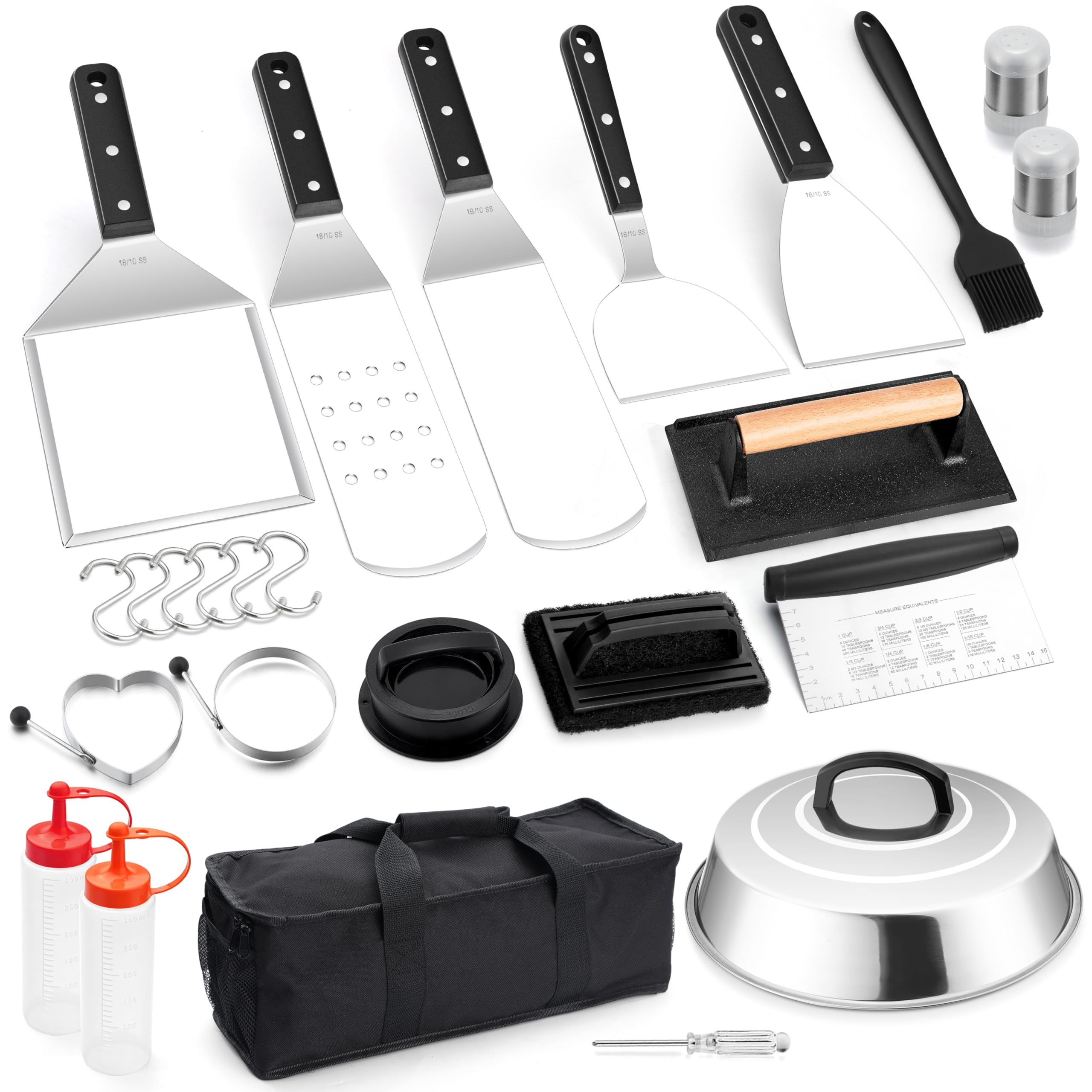 Photo 1 of HaSteeL Griddle Accessories Kit, 18/10 Stainless Steel Flat Top Grill Accessory Set, Metal Spatula & Basting Cover for Outdoor Indoor Teppanyaki BBQ Cooking Camping, Rust Free & Dishwasher Safe, 25Pcs