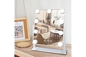 SLIMOON Hollywood Vanity Mirror with Lights, 9 Dimmable LED Bulbs Lighted Makeup Mirror with Detachable 10X Magnification Mirror, 1200mAh Rechargeable, 3 Color Lights, Gifts for Women Mom Teen Girls