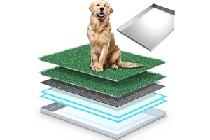 Meegood Dog Grass Pad with Tray,4 Layer Drainage System, Stainless Steel Tray & Odor-Free DesignIn Door/Outdoor Potty for Small to Large Dogs Balcony, Porch & Home Use