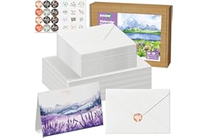 KOVIEDE 50 Pack Foldable Blank Watercolor Cards with Envelopes 4 x 6 Inch, 140lb Heavyweight, 100% Cotton, White, Acid-Free Water color Cards to Paint or Cards Making for Christmas Birthday