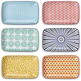 Selamica Ceramic 8 inch Rectangular Salad Plates, Dinner Plates, Pasta Dessert Plates for Appetizer, Sushi, Fruit - Microwave/oven/Dishwasher Safe, Set of 6, Assorted Colors