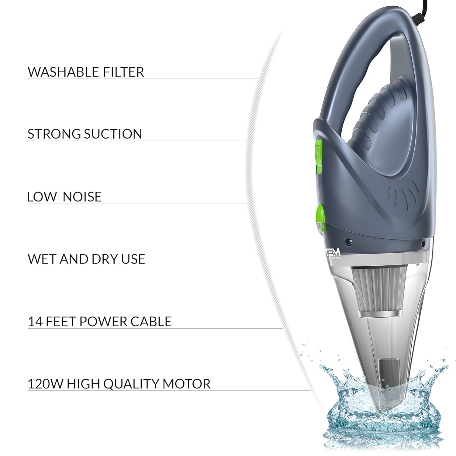 Car Vacuum Cleaner 120W 4500Pa Suction Power DC 12V Handheld Portable