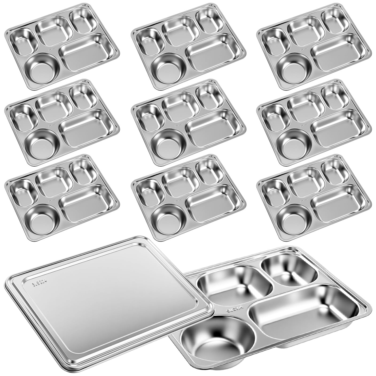 Photo 1 of Domensi 10 Set Stainless Steel Divided Plates for Adults 5 Compartments Portion Control Lunch Dinner Bento Plate Metal Food Tray for School Home Dining Hall Camp, Sterilizable, Dishwasher-safe
