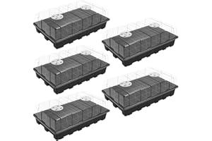 Gardzen 5-Set Seed Starter Tray Kits, Durable Plant Germination Trays with Humidity Vented Domes and Bases, Ideal for Seed Starting, Indoor Gardening, and Greenhouse (Total 200 Cells)