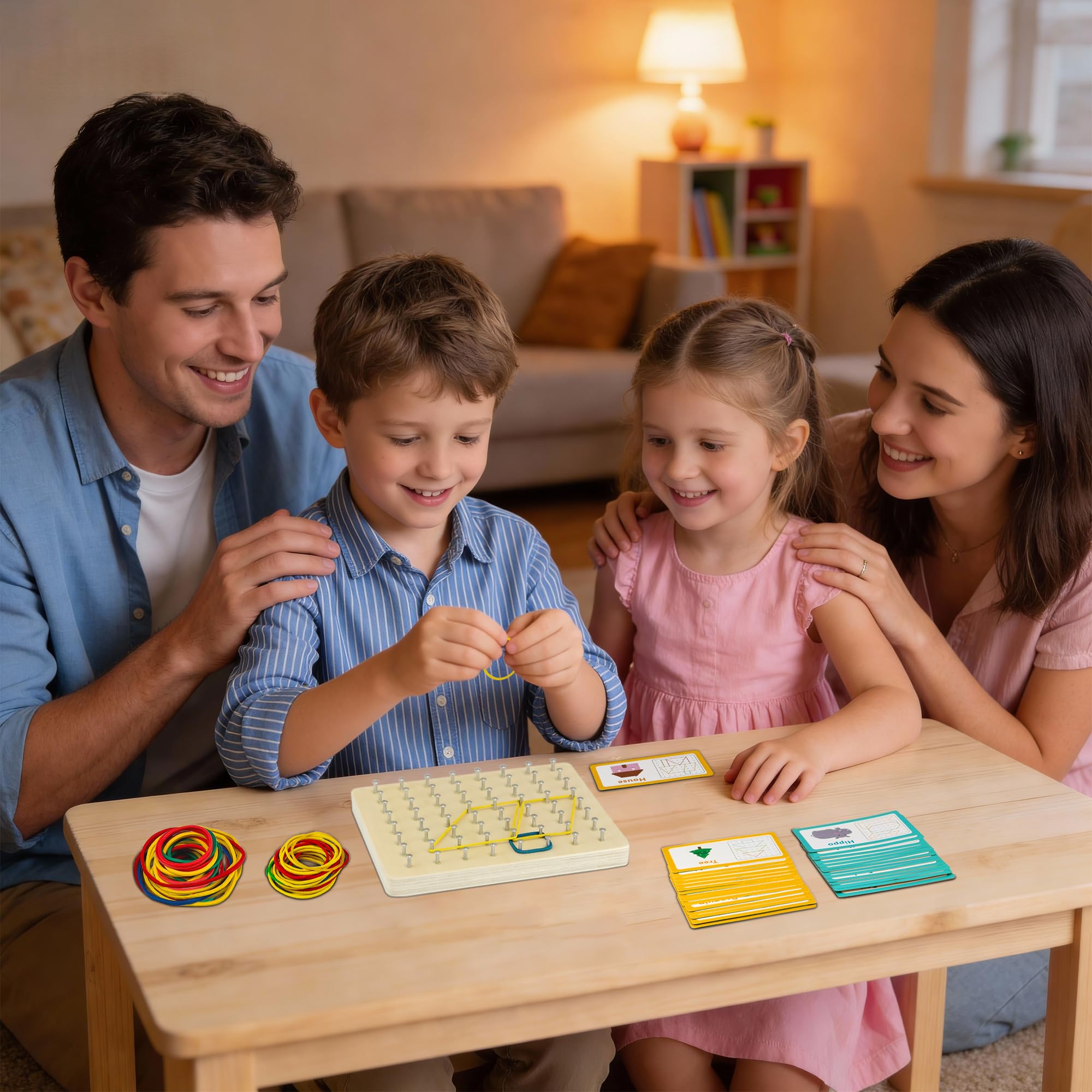 VingaHouse Montessori Spielzeug ab 3 4 5 6 Jahre -Geobrett- Geoboard Holz 6