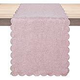Winotic Pink Cotton Table Runner 13 x 72 in Long Farmhouse Scallop Style | Dresser Runners, Pink Table Runner, Valentine's Day Decor, Dresser Scarf, Romantic, Wedding Home Decor, Dining Coffee Table