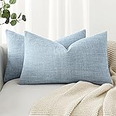 MIULEE Pack of 2 Decorative Linen Burlap Textured Pillow Covers Farmhouse Boho Accent Lumbar Pillowcases Spring Coastal Home Decor for Couch Sofa Bedroom Living Room 12x20 Inch Light Blue