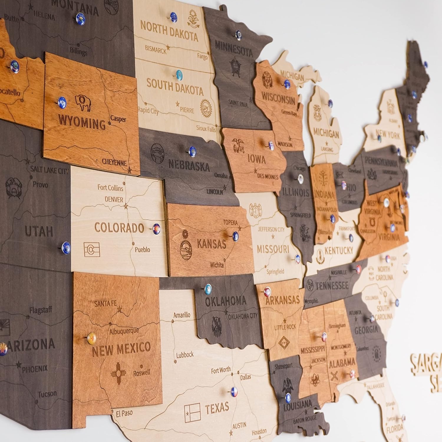 Paintings - Wooden USA Map with Flag/State Pins, 4th of July Decorations, 3D Map of United Stated with Travel Push Pins, Travel Wall Decor, Travel Gifts for Dad, Valentines Gifts for Him