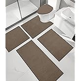 Chakme 5 Piece Bathroom Rug Sets, Ultra Thin Bath Mat, Absorbent, Non Slip, Machine Washable, Coffee, 17" x 24"