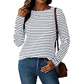 HDQHDQ Womens Striped Long Sleeve Shirt Loose Fit Boat Neck Tops Casual T Shirts
