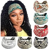 SAWINDA 6 Pack Wide Headbands for Women Boho Hair Bands Knotted Non-Slip Bandana Headbands Floral Printed African Head Bands for Women's Hair Stretchy Yoga Workout Head Wraps Accessories