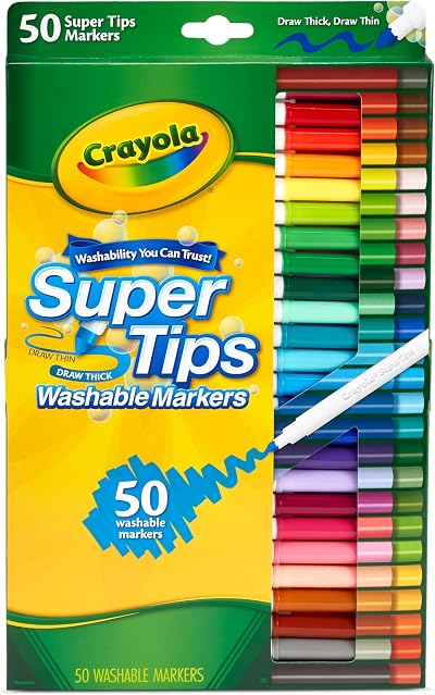 CRAYOLA SuperTips Washable Markers 50 Pack Assorted Colours Felt Tip Kids 3+