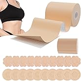 HAIRUNFU 2 Rolls Invisible Boob Tape Breast Lift Tape for Women - Push Up Adhesive Boobytape 4" x 16.5' for Large Breasts A-G Cup with 20 Pcs Nipple Covers, Beige