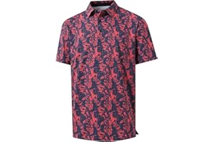 YAMXDM Golf Polo Shirts for Men - Print Moisture Wicking Quick Dry Short Sleeve Collared Polo Shirts for Golf Tennis Wear