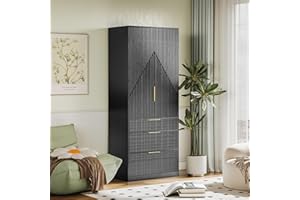 TOKSOM 71.7" Wardrobe Armoire Wooden Closet with 2 Doors and 3 Drawers, Bedroom Armoire with Hanging Rod Shelf, Large Capacity Storage Wardrobe Armoire, Freestanding Wooden Closet Storage Cabinet Black