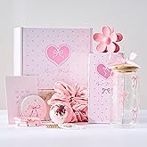 LANGASQUE Birthday Gifts for Women Teen Girls, Happy Birthday Gift Baskets for Women, Coquette Pink Bow Glass Cup Gift Box Set, Chrismas Gifts for Daughter Sister Wife Girlfriend Mom